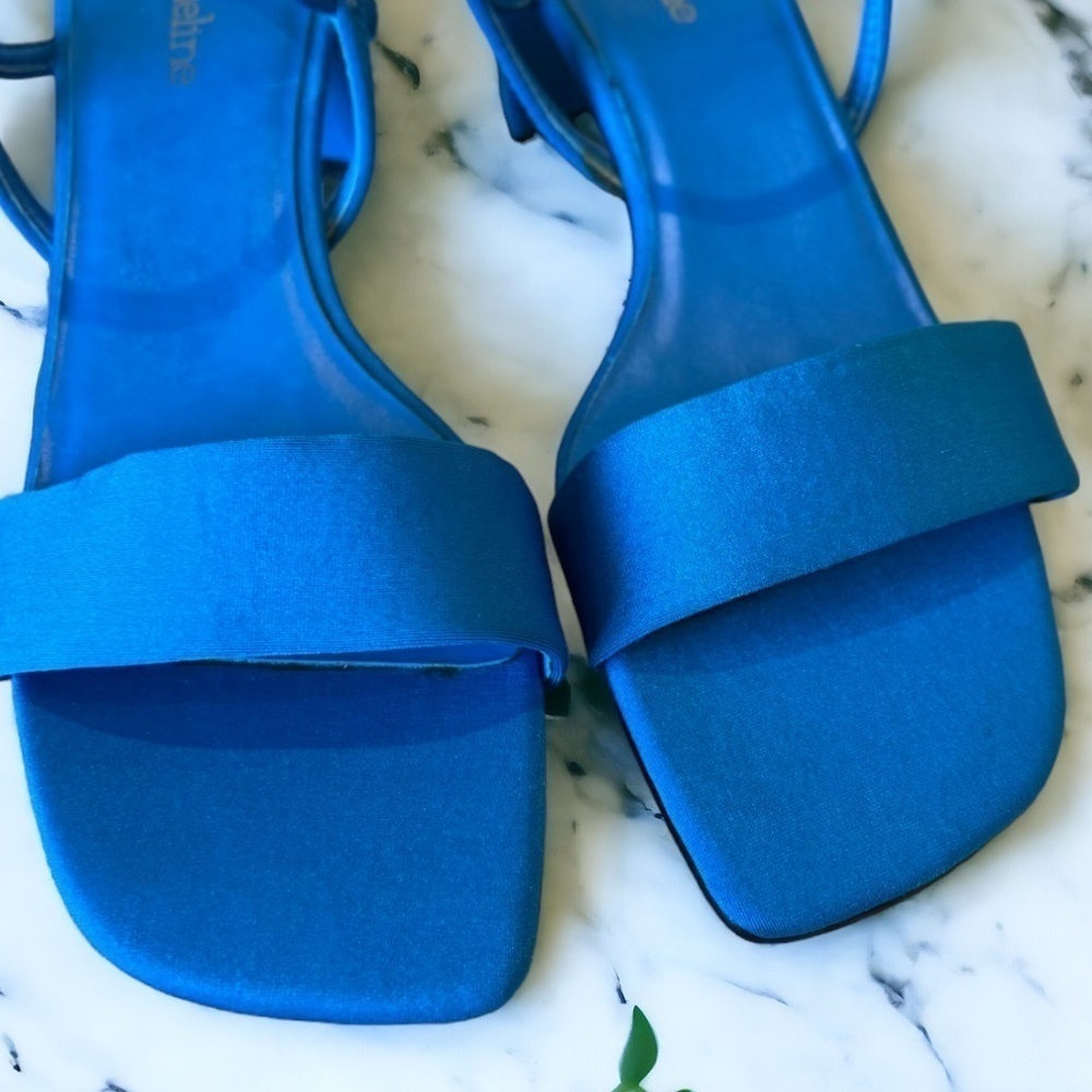 Y2K Madeline NEW Ruby Blue Satin Strappy Heels 7.5 Square Toe Block Heel - Picture 3 of 11